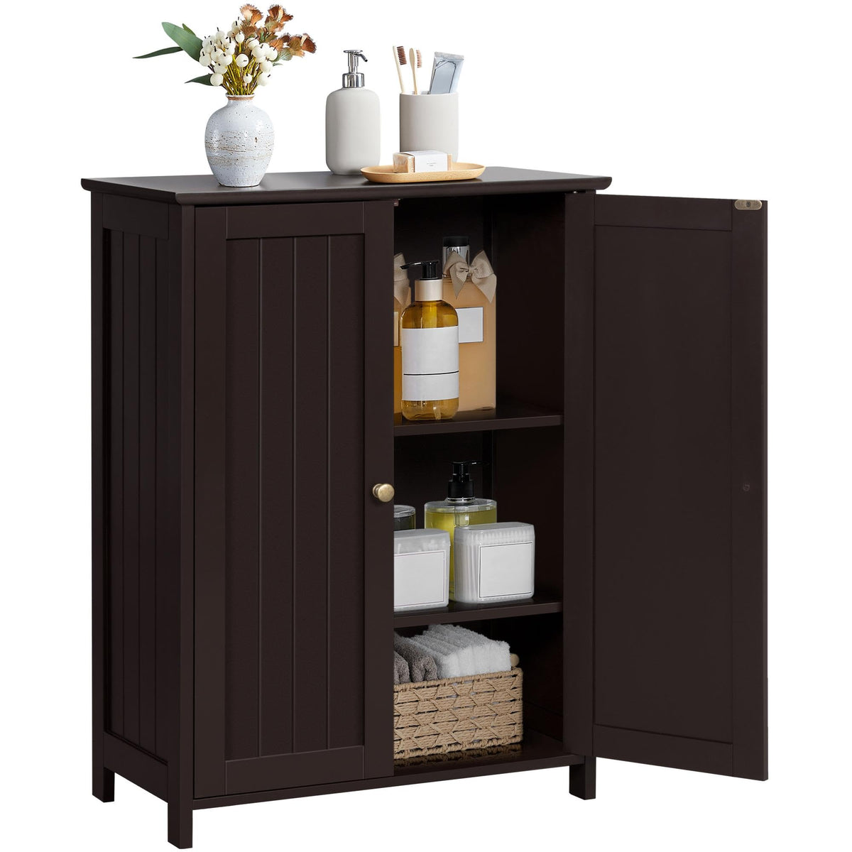 Small Espresso Bathroom Storage Cabinet with 2 Doors W6401