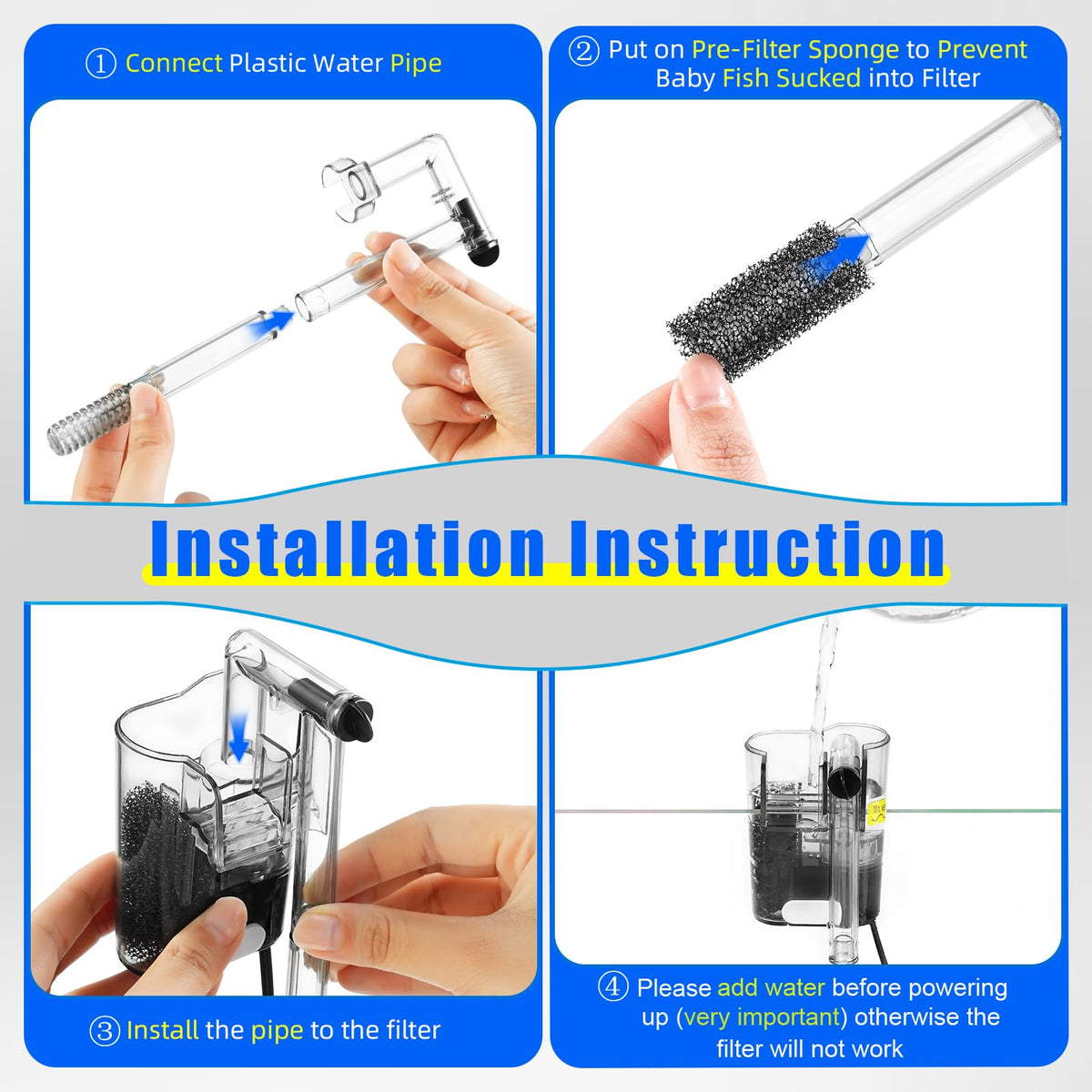 Aquarium Hang on Power Filter 3 Gallon 65GPH X804549