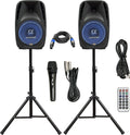 10" Powered 1000W DJ Speakers with Bluetooth USB SD Card AUX MP3 FM Radio PA System LED Lights Karaoke Mic Z6235