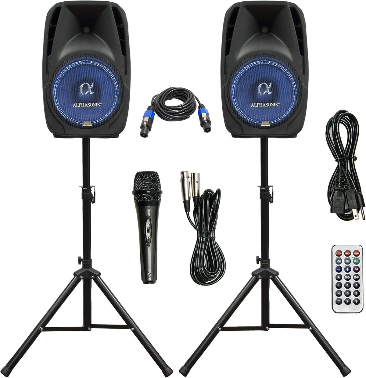 10" Powered 1000W DJ Speakers with Bluetooth USB SD Card AUX MP3 FM Radio PA System LED Lights Karaoke Mic Z6235