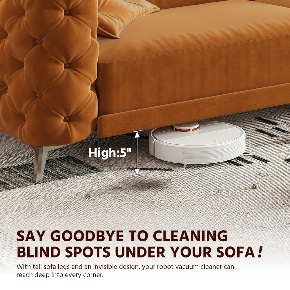 Orange Velvet Convertible Sleeper Sofa with Ottoman E513072