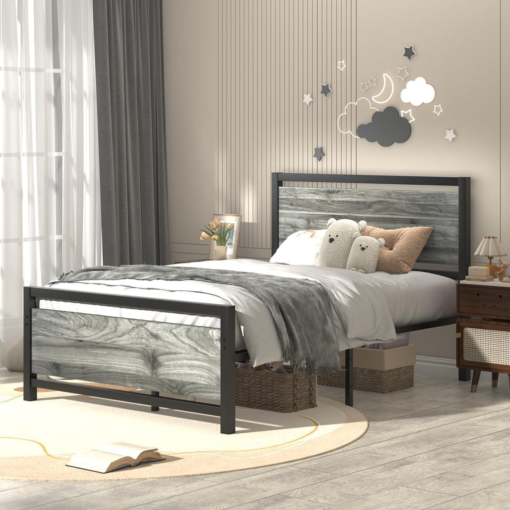 Twin Metal Bed Frame with Industrial Headboard N747925