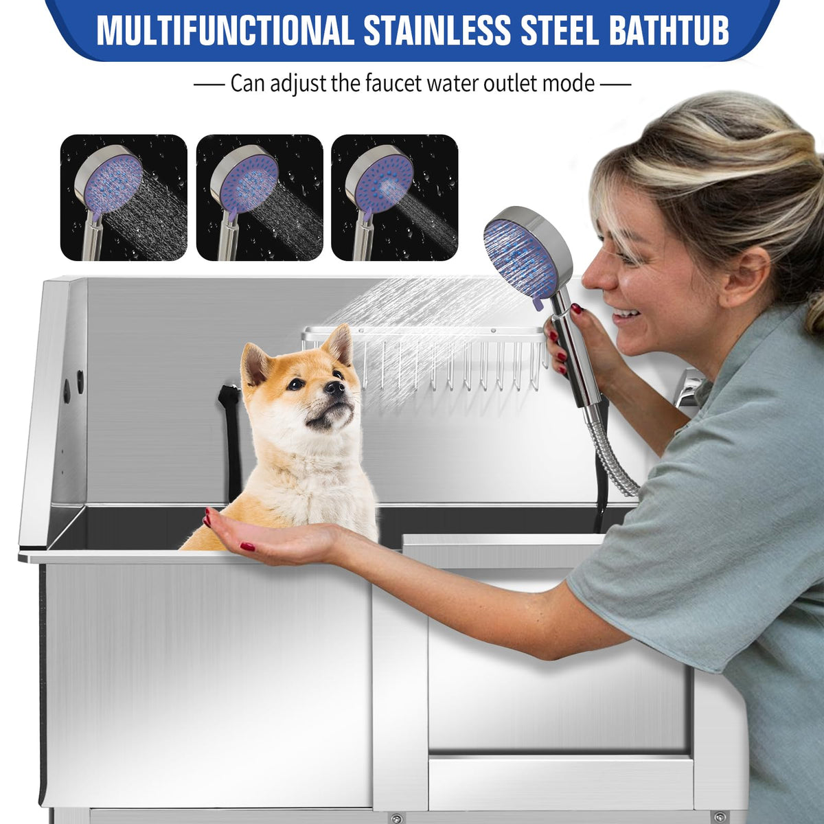 Stainless Steel Dog Washing Station with Stairs J4132