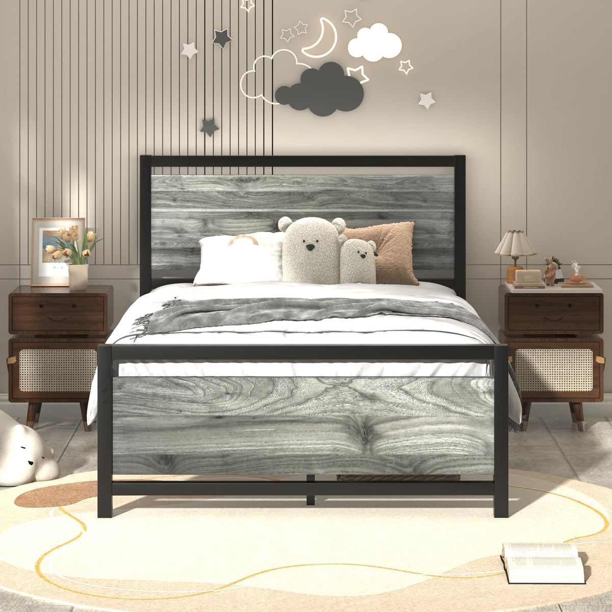 Twin Metal Bed Frame with Industrial Headboard N747925