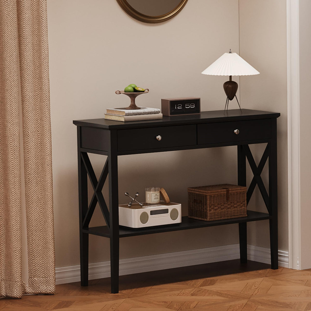 39" Entryway Table with Drawers and Storage Shelf O288040