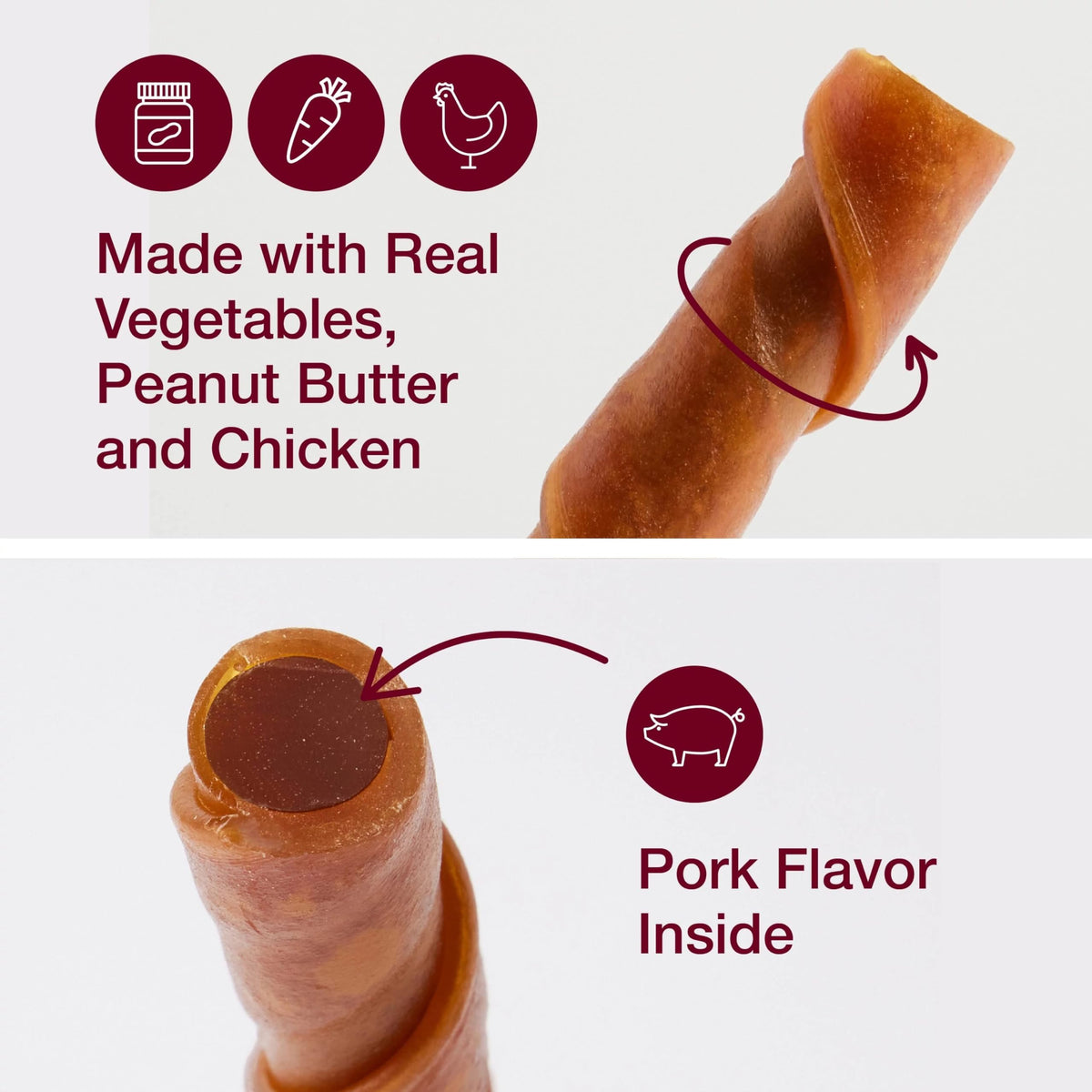 Peanut Butter Pork Flavor Rawhide-Free Dog Chews 6 Twistz G713450