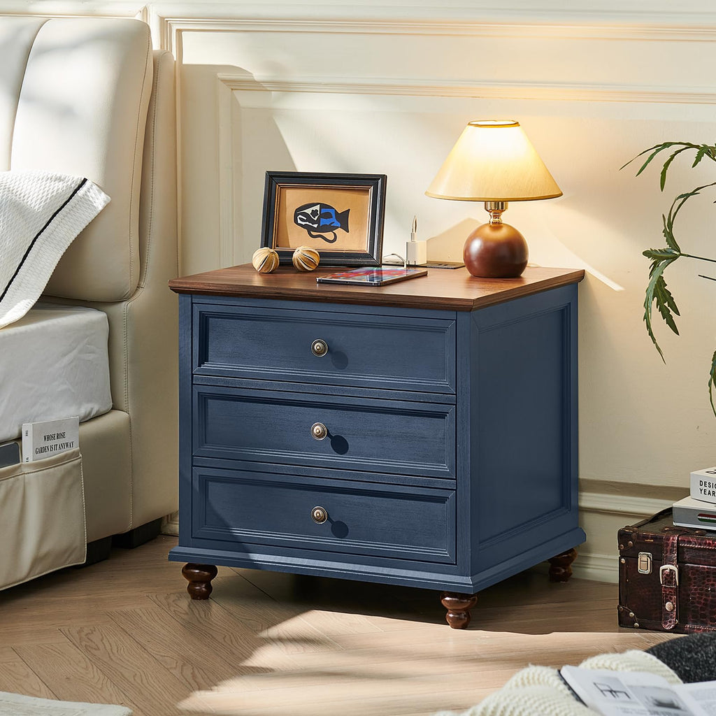 Blue Wood Nightstand Set of 2 with Charging Station N28143