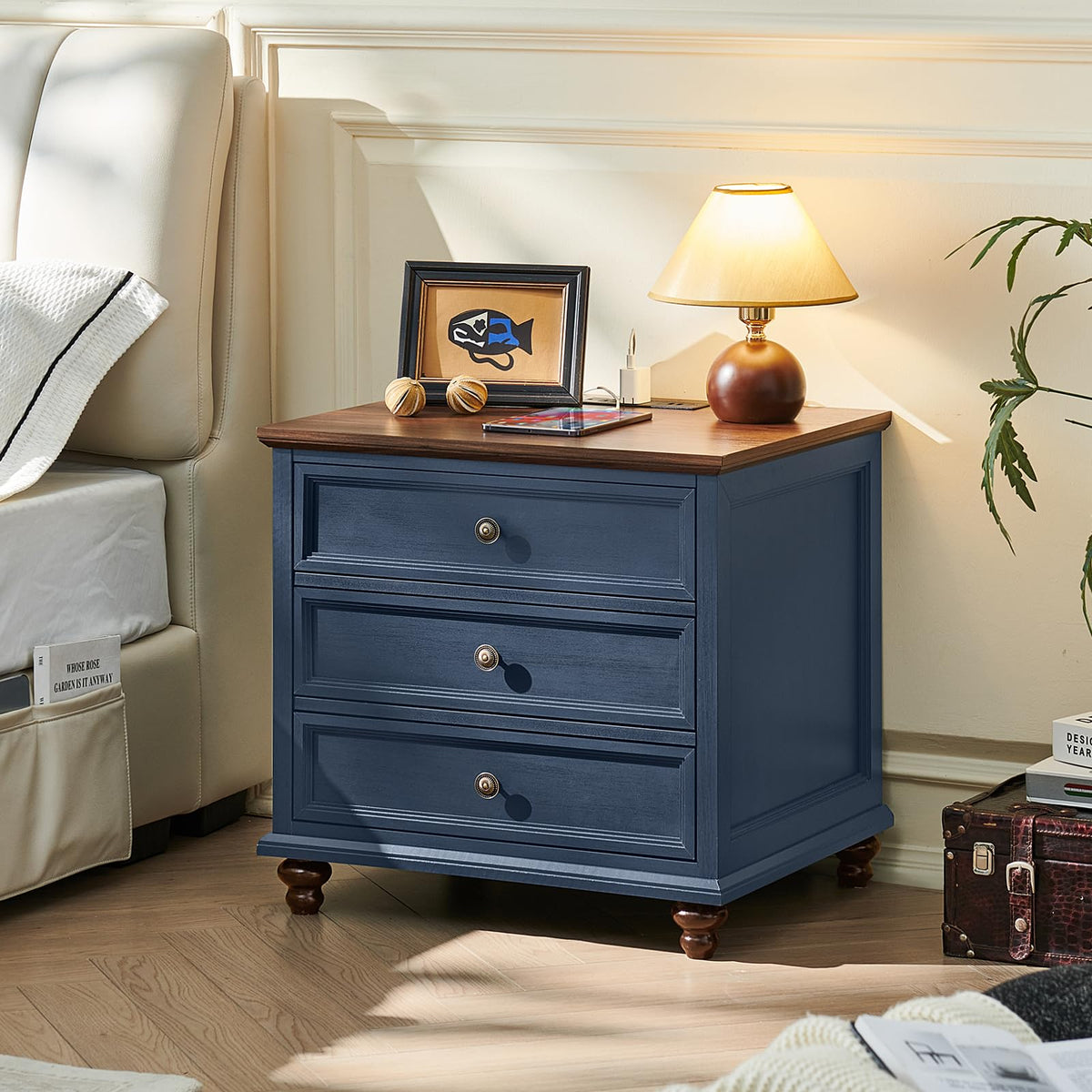 Blue Wood Nightstand Set of 2 with Charging Station N28143