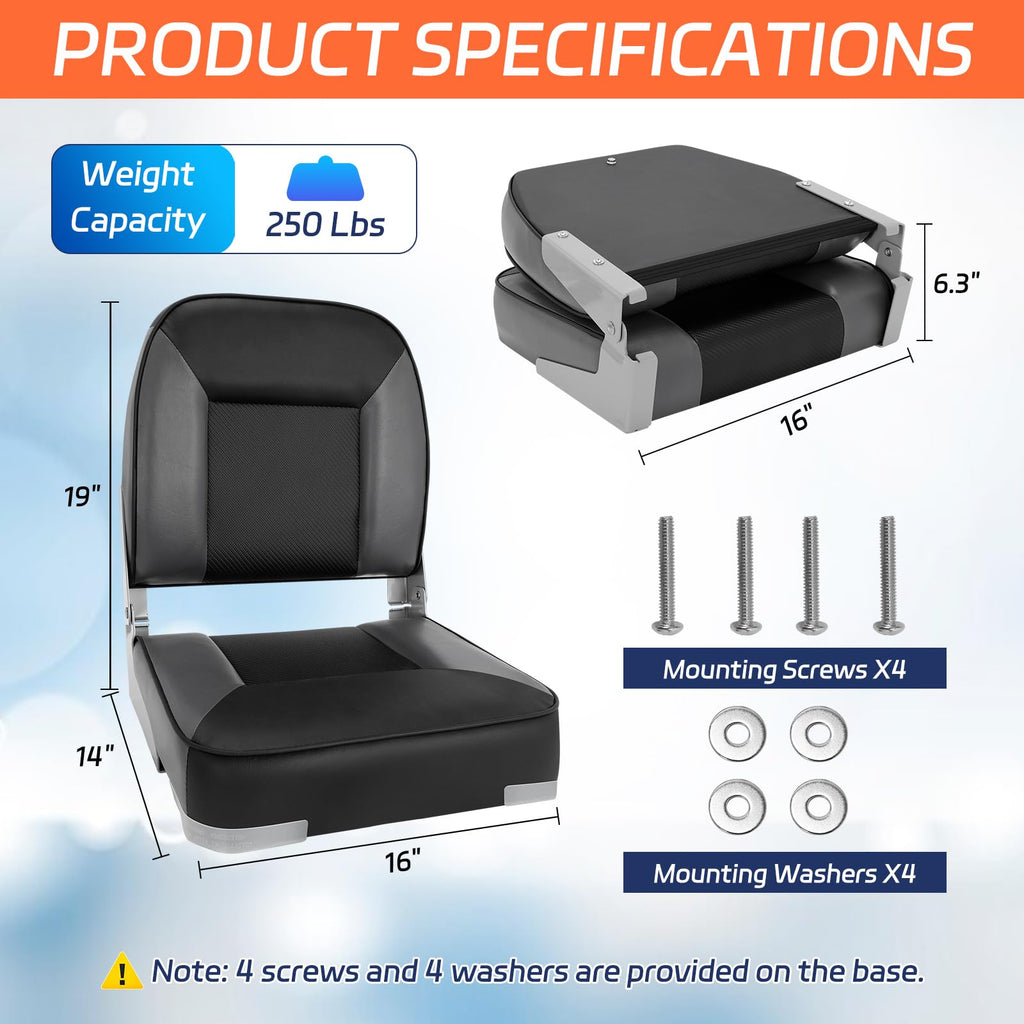 2 Pack Folding Low Back Boat Seats Black/Gray B8879