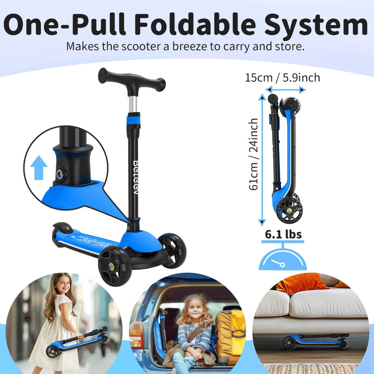 3 Wheel Folding Kids Scooter with LED Light-Up Wheels Z60419