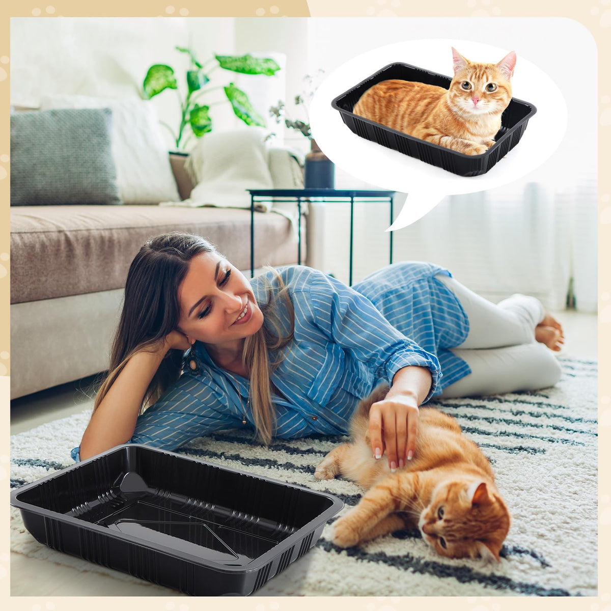 30 Pcs Disposable Plastic Cat Litter Trays 3 Sizes Black T407121