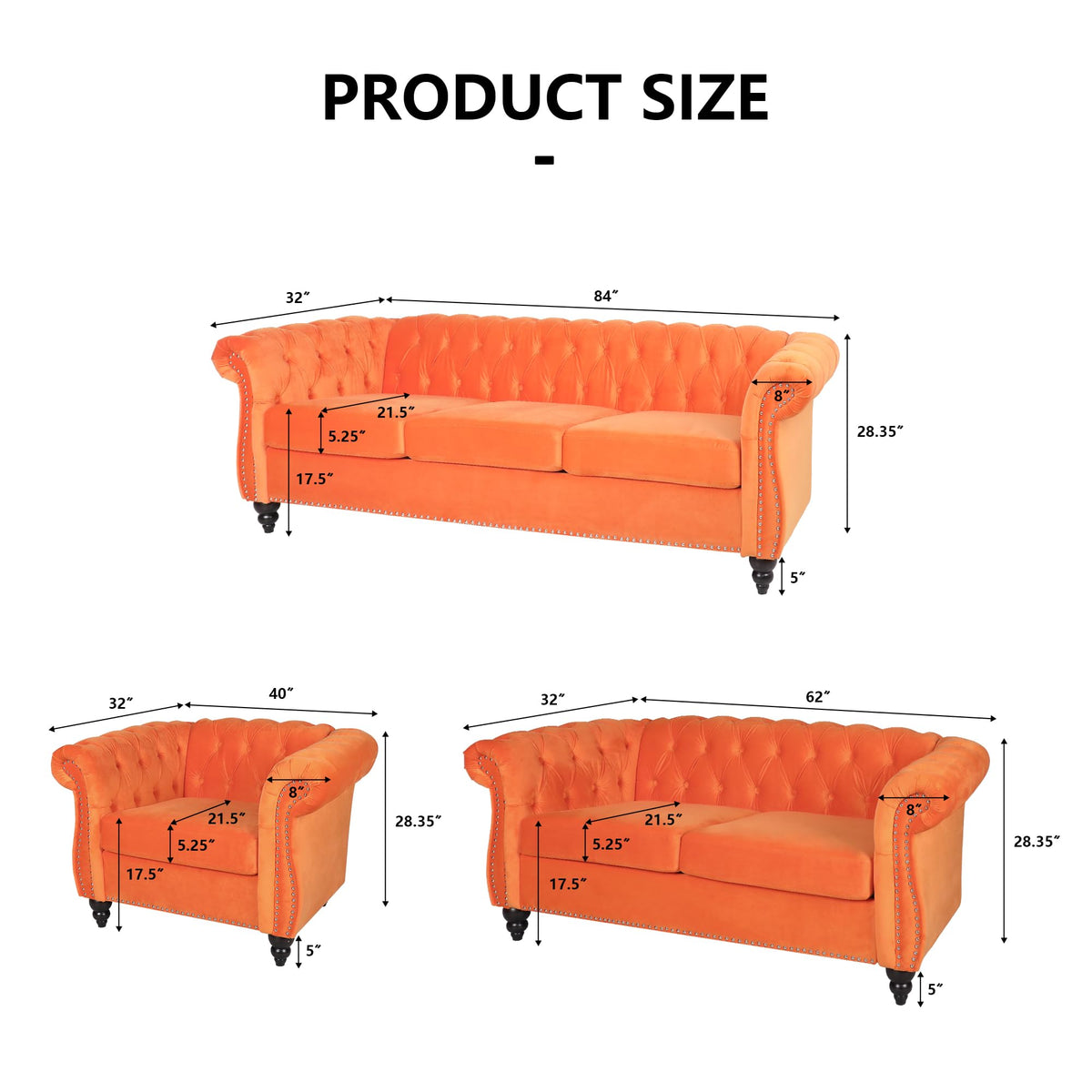 Orange Velvet Upholstered Accent Sofa Chair L57524