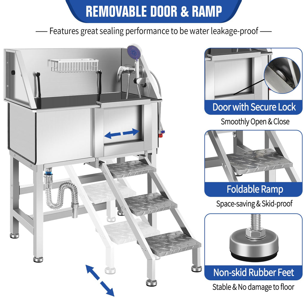 Stainless Steel Dog Washing Station with Stairs J4132