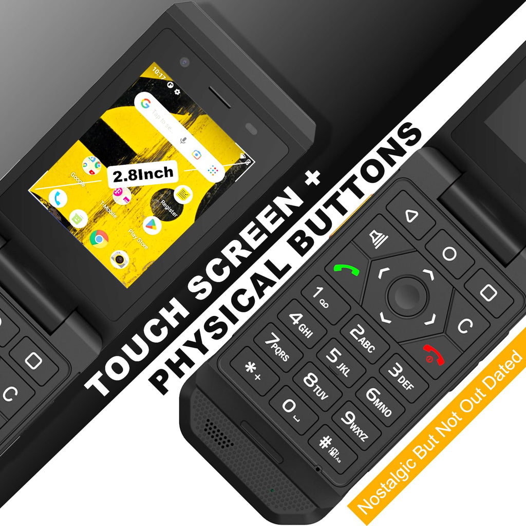Unlocked Rugged Flip Phone 16GB 2.8'' Touchscreen Android 11 IP68 Water Resistant 4G LTE GSM Single Sim Black N909853