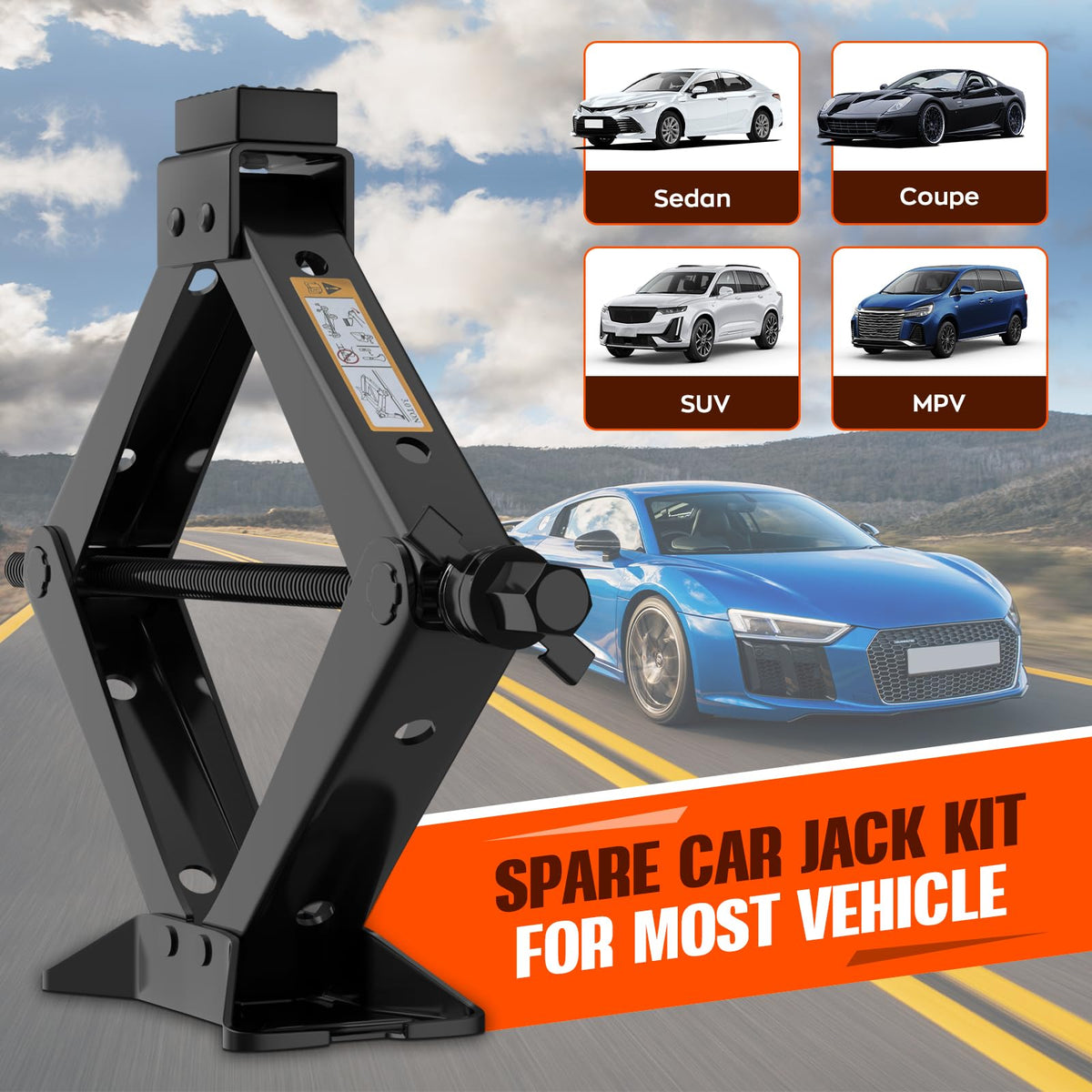 3 Ton Portable Scissor Jack with Lug Wrench I722905
