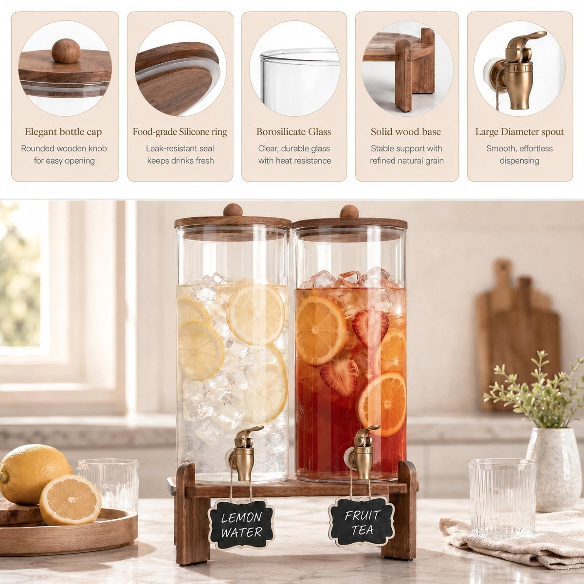 2 Pack 2 Gallon Glass Drink Dispenser with Spigot W69197