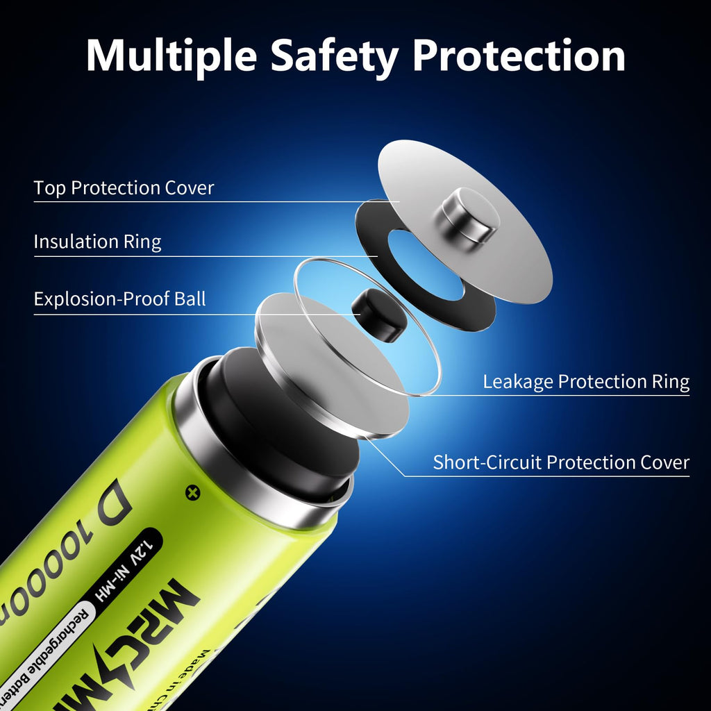 4 Pack 10000mAh Rechargeable NiMH D Cell Batteries with Charger B382535
