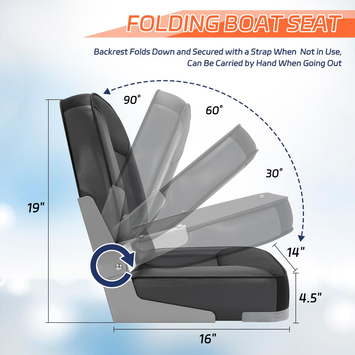 2 Pack Folding Low Back Boat Seats Black/Gray B8879