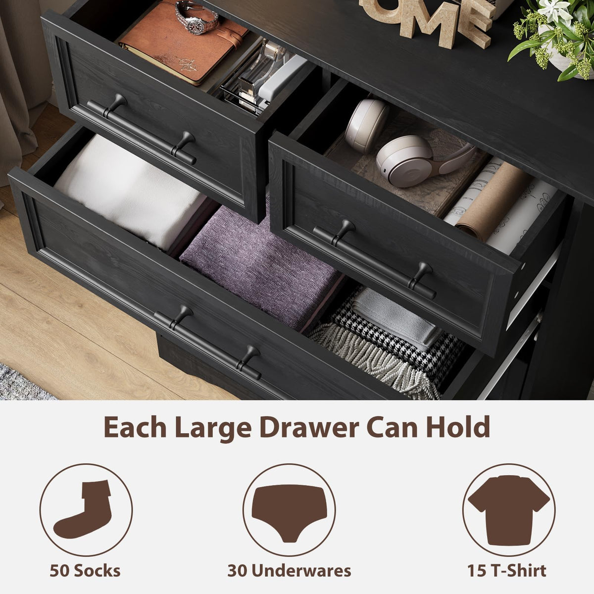 Black 6 Drawer Dresser S154