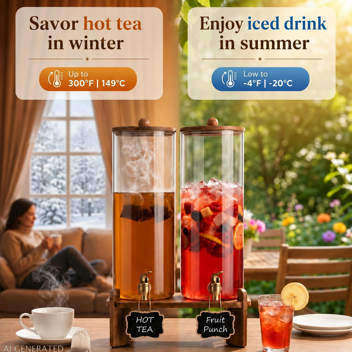 2 Pack 2 Gallon Glass Drink Dispenser with Spigot W69197