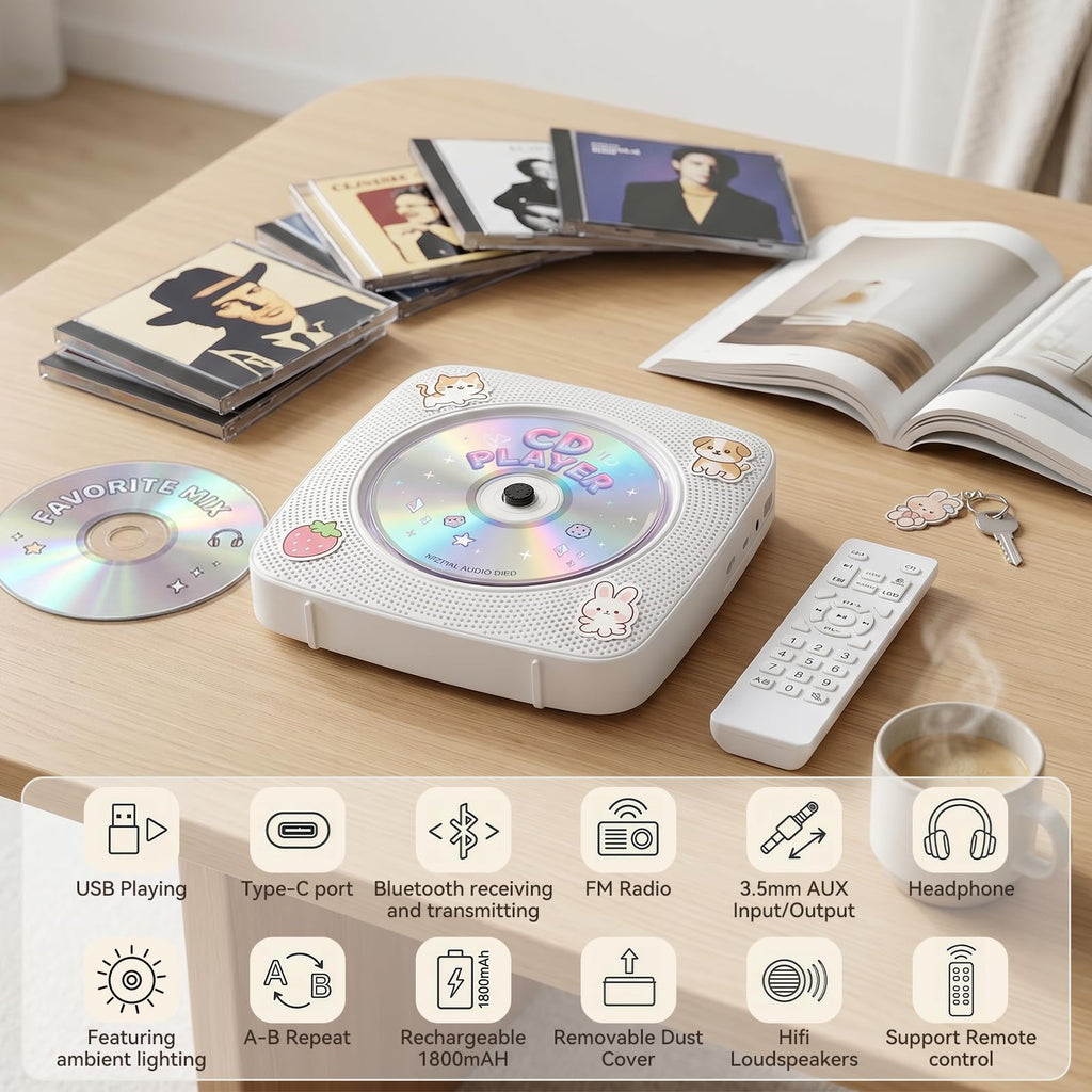 Portable Bluetooth Rechargeable CD Player with Speakers Z780366