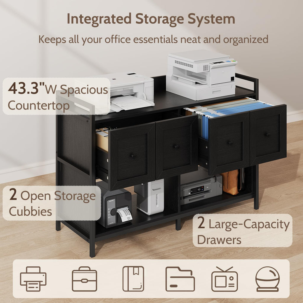 Black 2 Drawer Wood File Cabinet with Power Outlet E5662