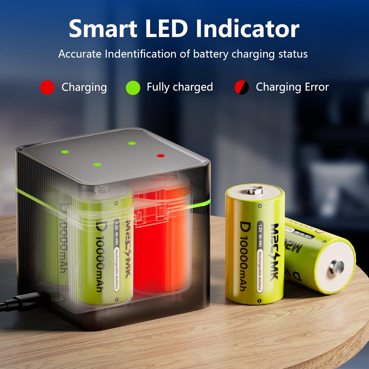 4 Pack 10000mAh Rechargeable NiMH D Cell Batteries with Charger B382535