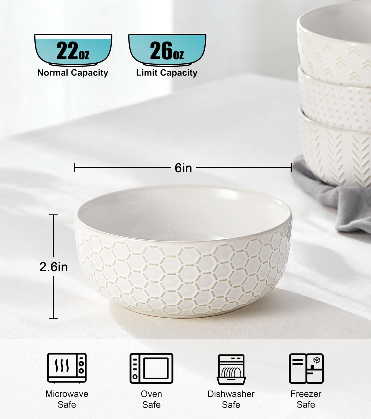 26 oz Ceramic Cereal Bowls Set of 4 V224217