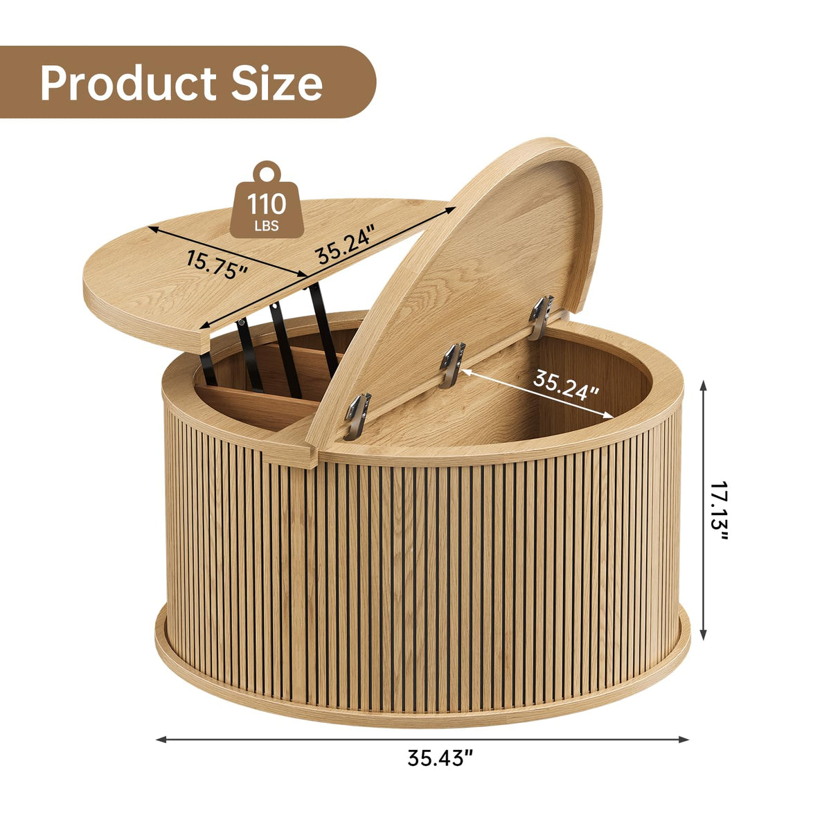 Round Lift Top Coffee Table with Storage K35829