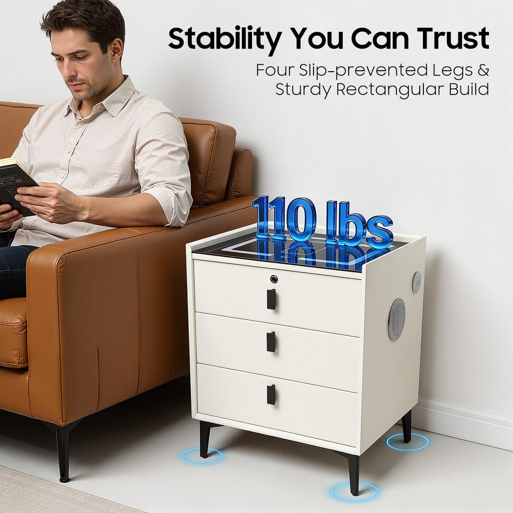 3 Drawers Nightstand with Fingerprint Lock and Wireless Charging L974948