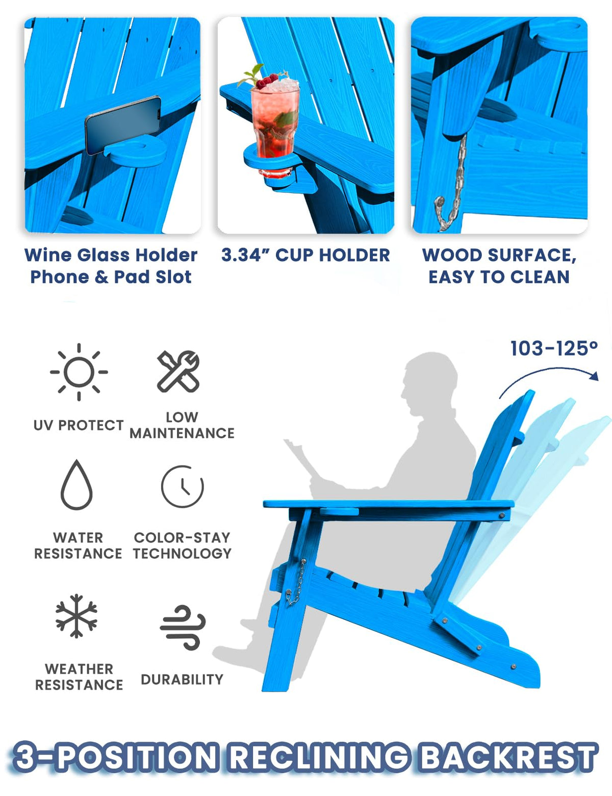 Folding Adirondack Chair with 2 Cup Holders E971157