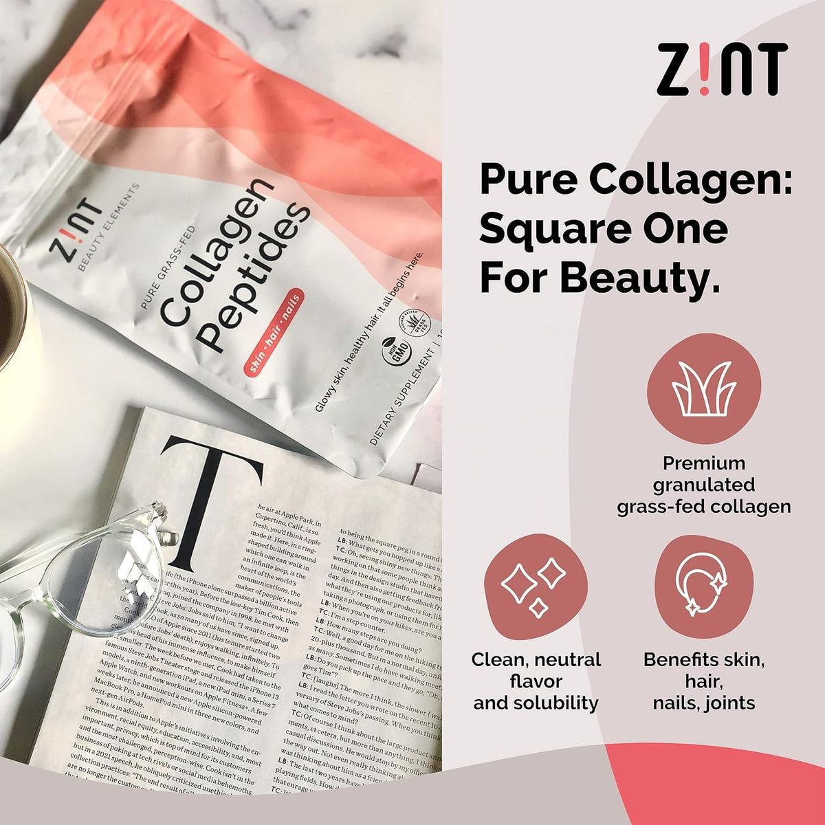 Collagen Peptides Powder 32 oz Grass-Fed Hydrolyzed Type I & III Unflavored I5760