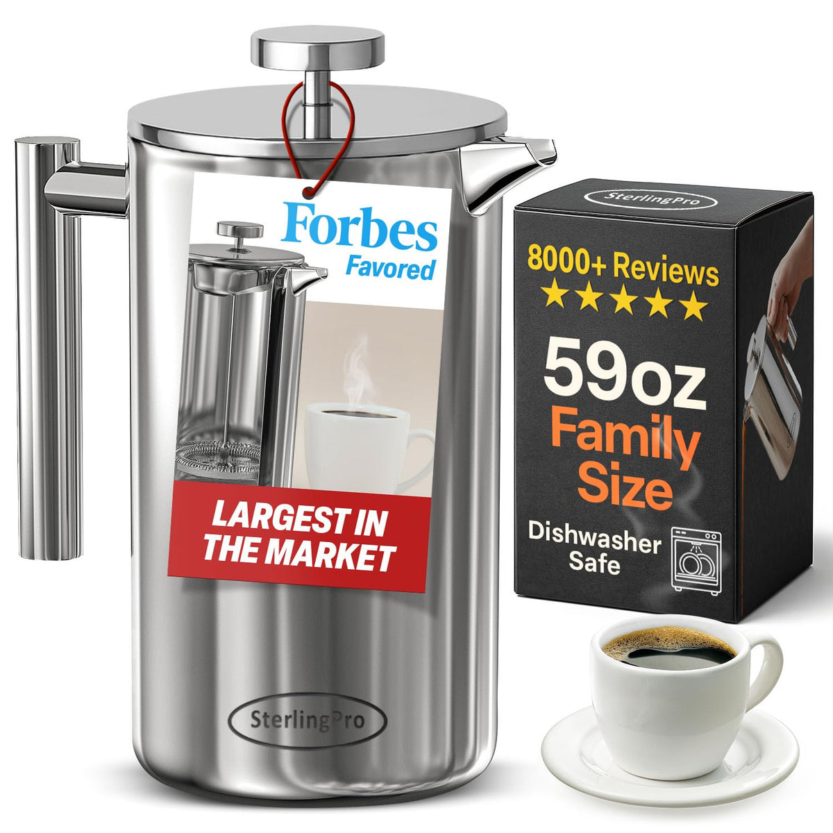 Extra Large Insulated Stainless Steel French Press Coffee Maker 2L J82302