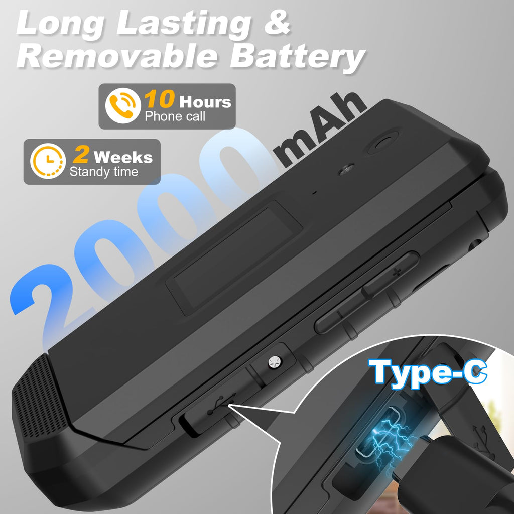 Unlocked Rugged Flip Phone 16GB 2.8'' Touchscreen Android 11 IP68 Water Resistant 4G LTE GSM Single Sim Black N909853