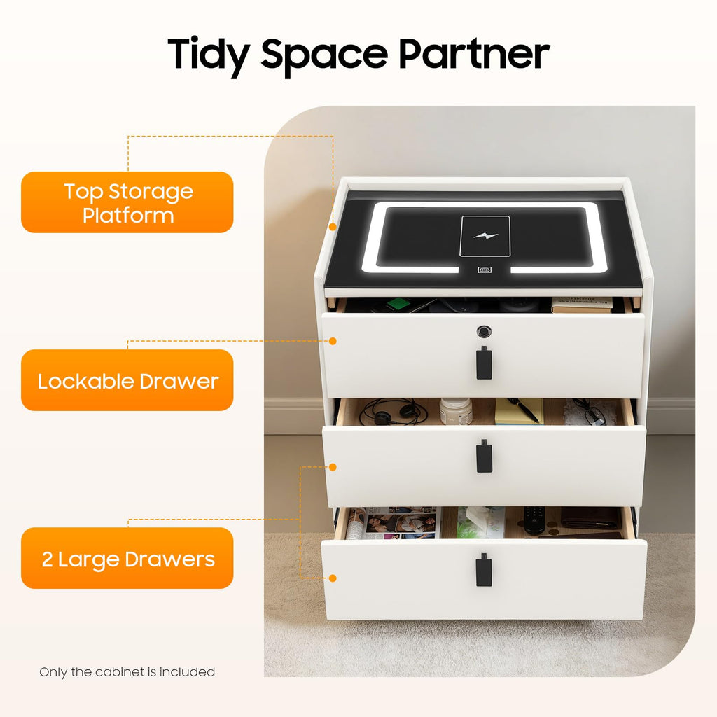 3 Drawers Nightstand with Fingerprint Lock and Wireless Charging L974948