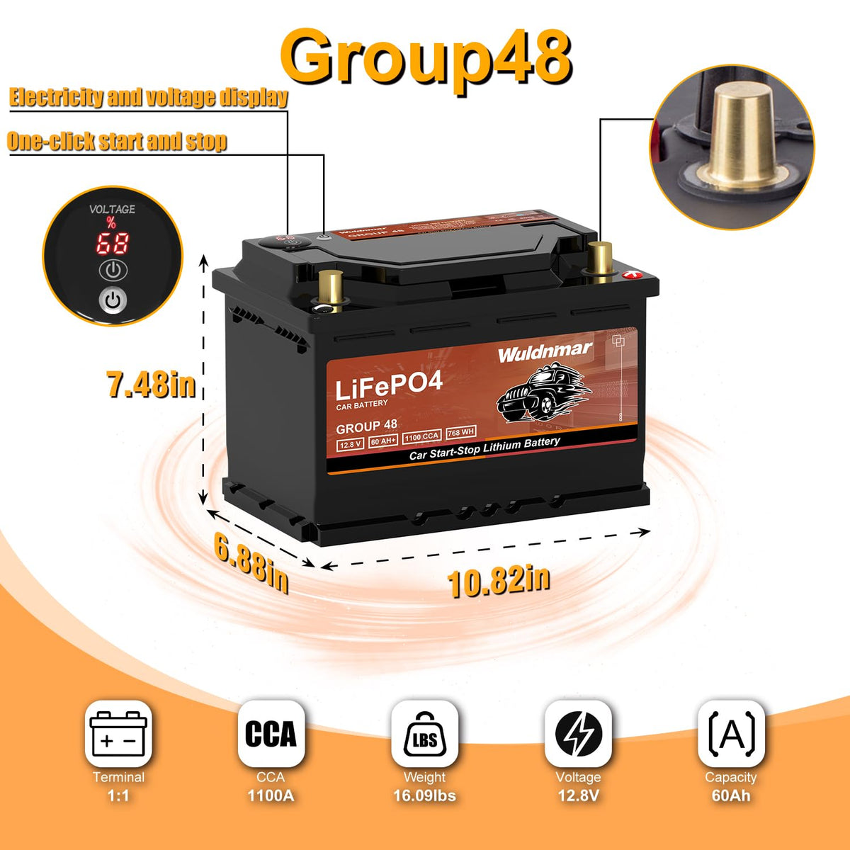 12.8V 60Ah 1100CCA Lithium Automotive Battery Y2762