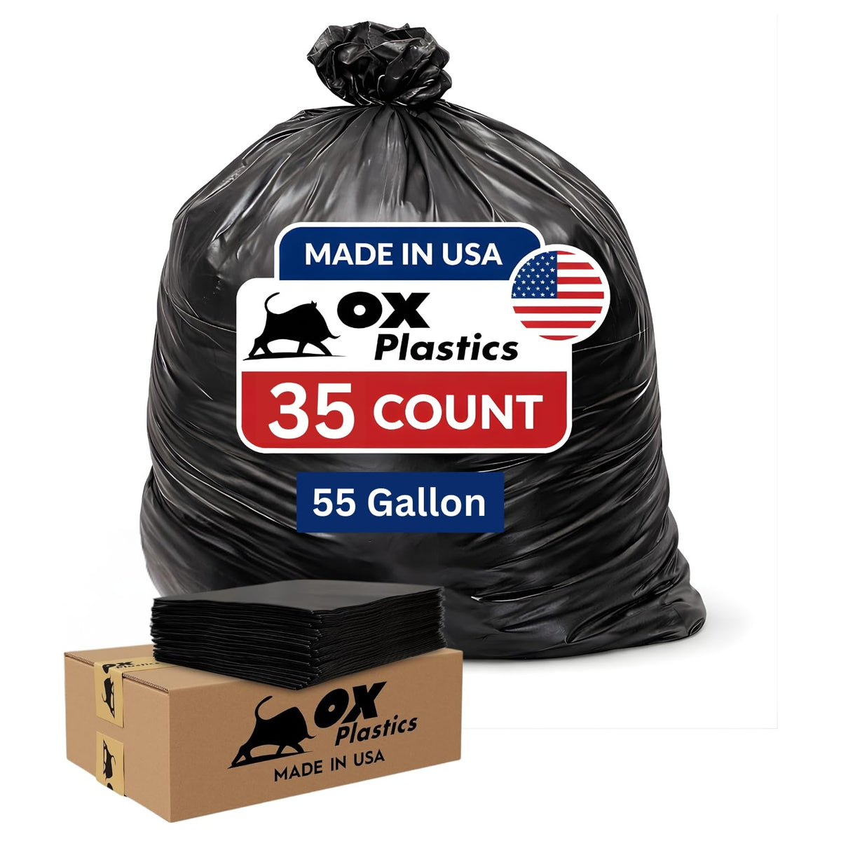 55 Gallon 4mil Black Trash Can Liners Bags, 35 Count G641