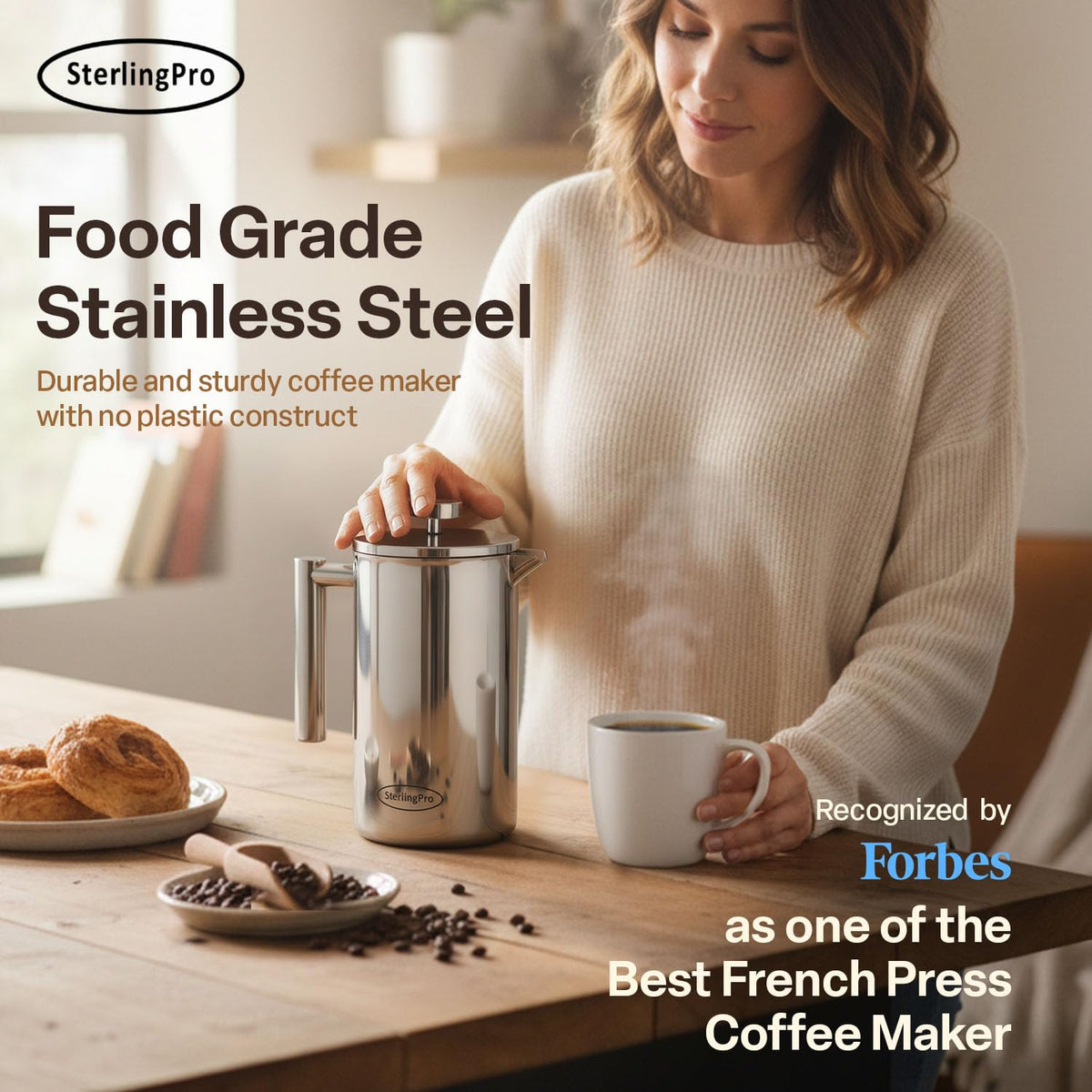 Extra Large Insulated Stainless Steel French Press Coffee Maker 2L J82302