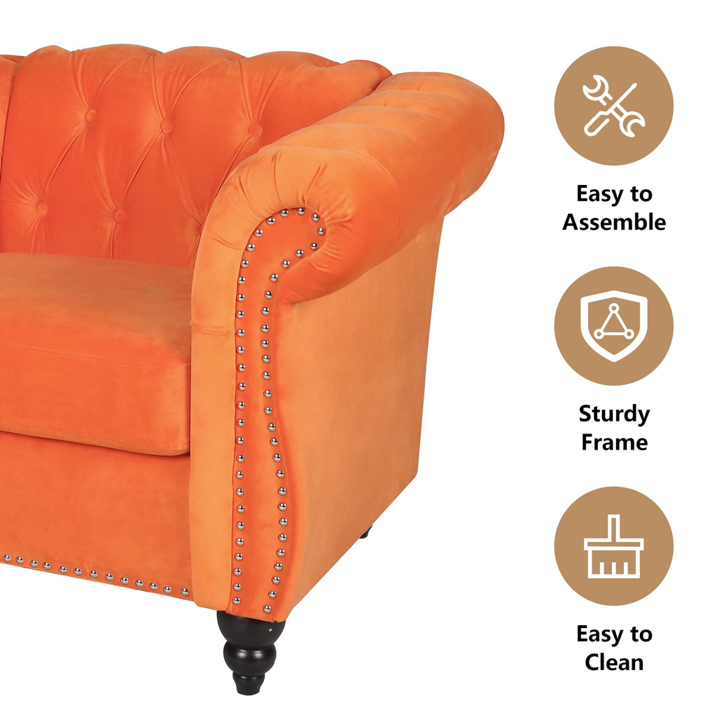 Orange Velvet Upholstered Accent Sofa Chair L57524