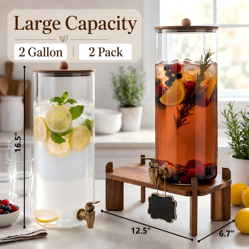 2 Pack 2 Gallon Glass Drink Dispenser with Spigot W69197