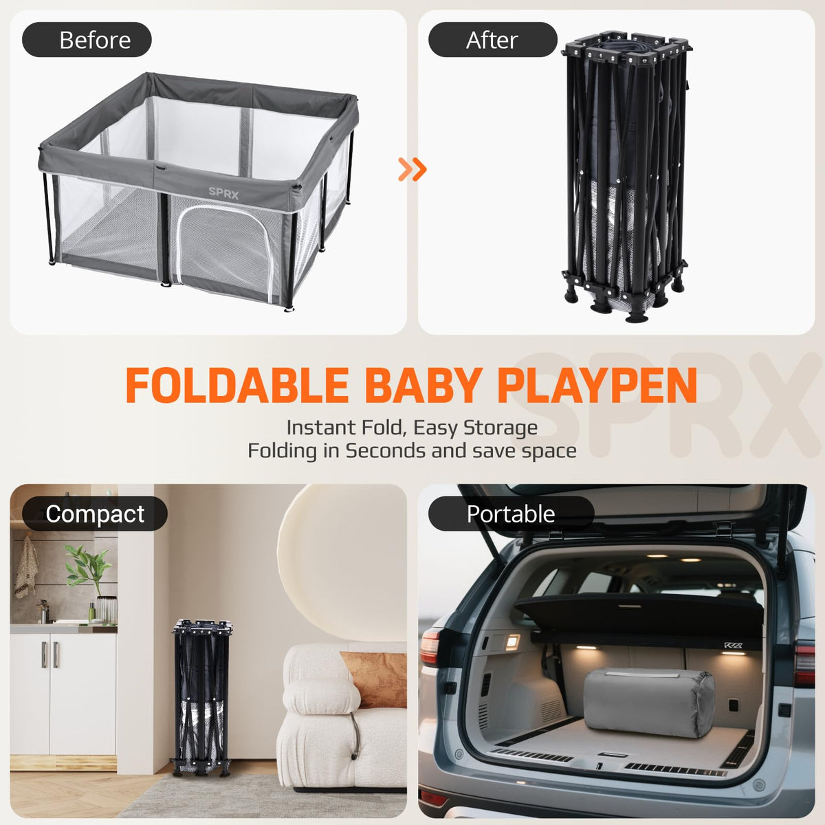Foldable Baby Playpen with Mat and Travel Pack Z32271