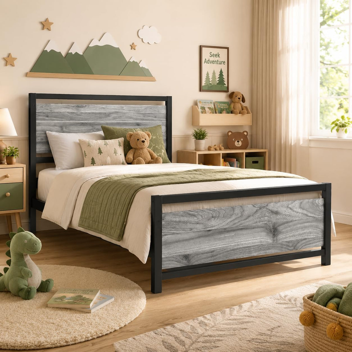 Twin Metal Bed Frame with Industrial Headboard N747925