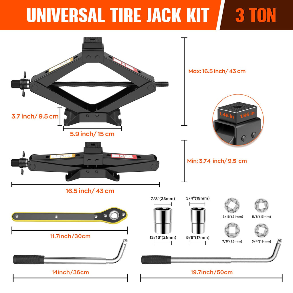 3 Ton Portable Scissor Jack with Lug Wrench I722905