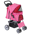 4 Wheels Folding Dog Stroller with Storage Basket, Pink L64406