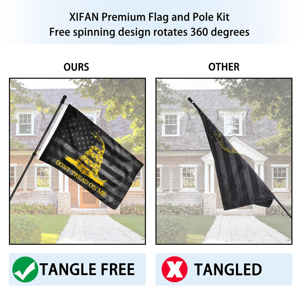 6ft Stainless Steel Spinning Flag Pole with 3x5 ft Double Sided Flag Y96357