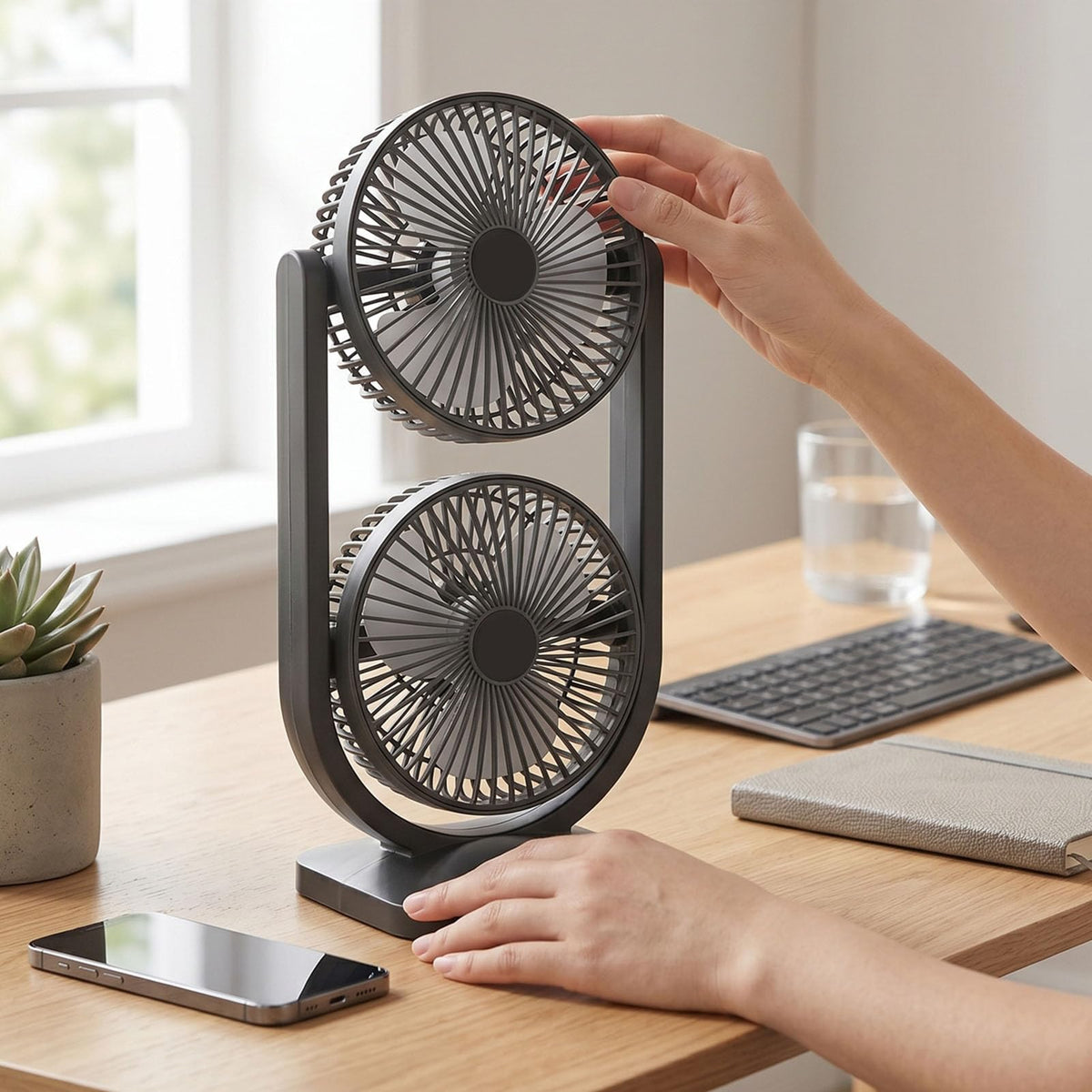 Portable USB Rechargeable 2 in 1 Dual Head Desk Fan J55506