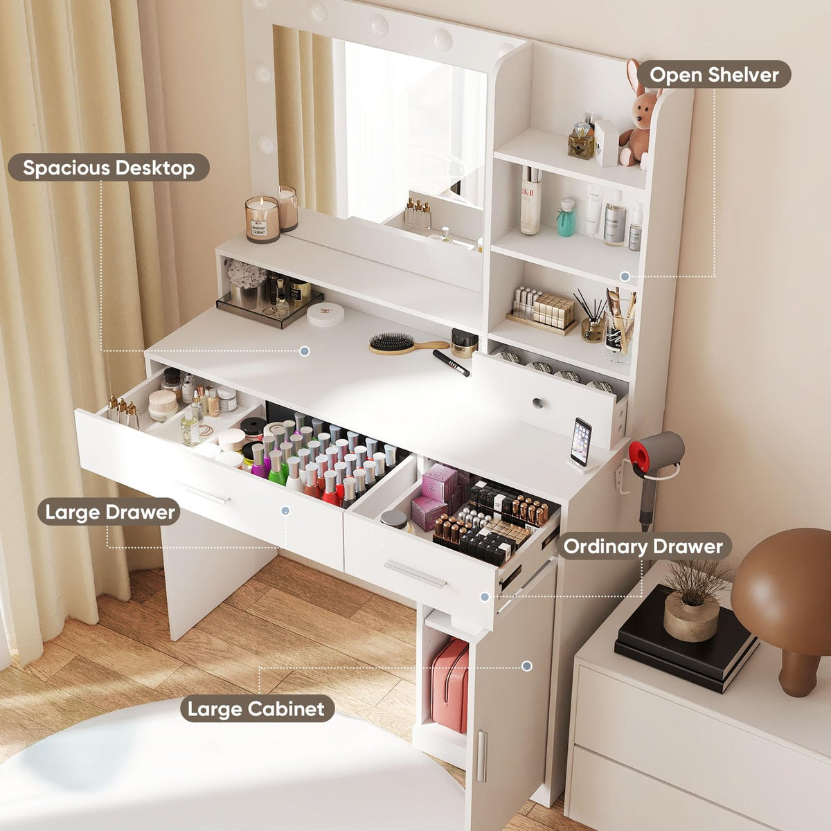 Makeup Vanity Desk with Mirror and Lights V628844