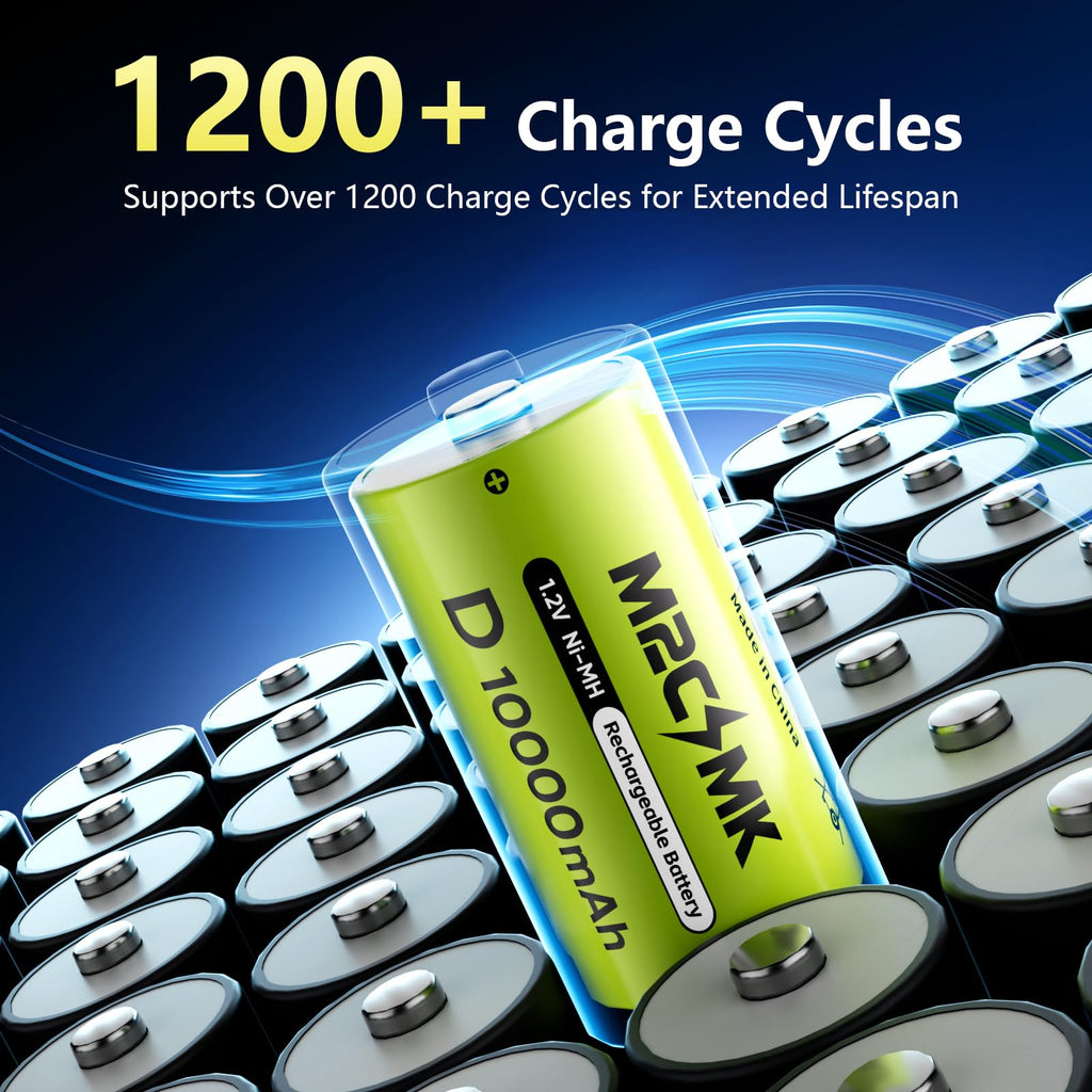 4 Pack 10000mAh Rechargeable NiMH D Cell Batteries with Charger B382535