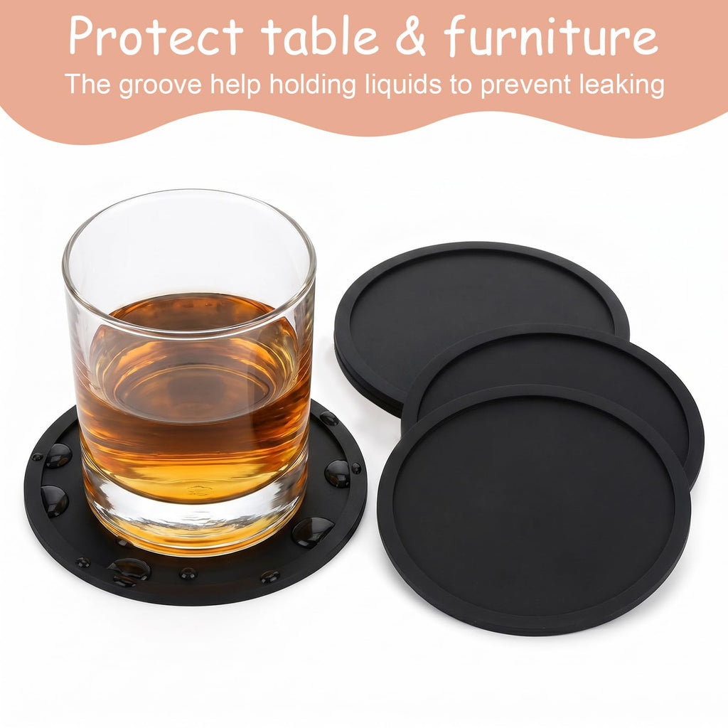 Black Set of 4 Round Silicone Coasters Q702824