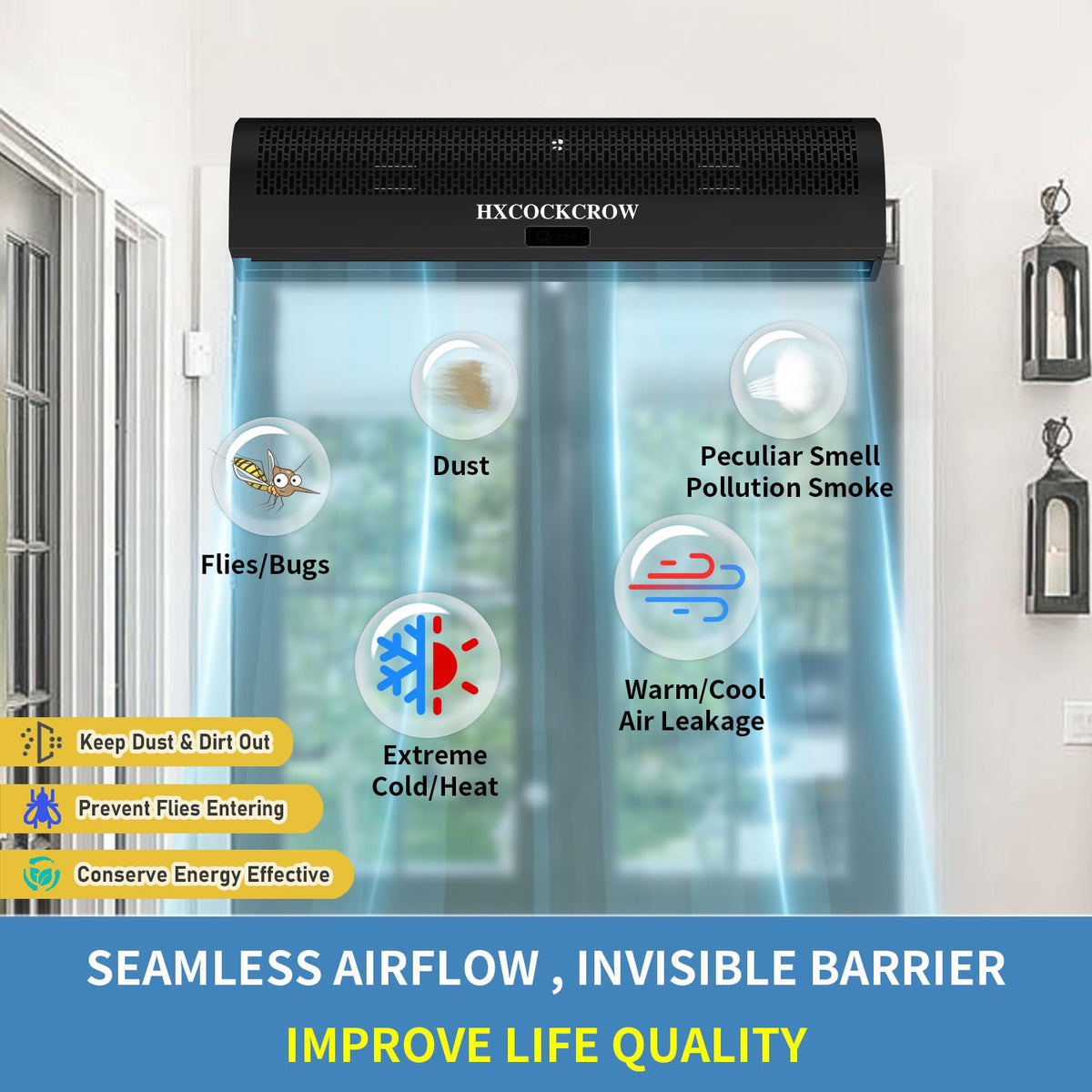 36 Inch Black Air Curtain with Door Magnetic Switch M1315